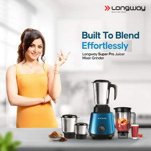 Longway Super Pro Juicer Mixer Grinder | Up to 500 - 750 Watt Max Output Powerful Motor | for Grinding, Mixing, Juicing | 2 Year Warranty