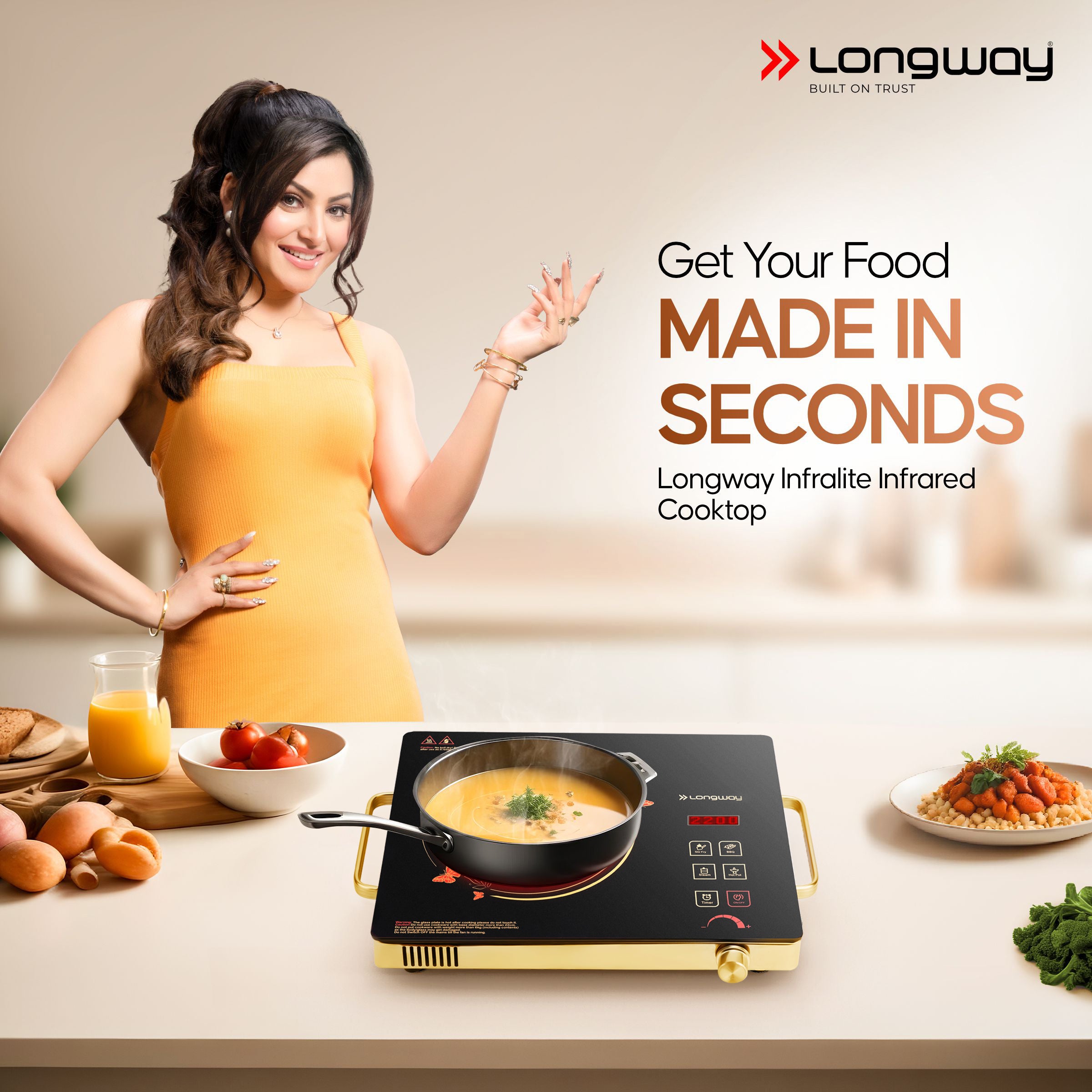 Longway Infralite Pro ICT 2200 W Infrared Cooktop with Free Stainless Steel Grill | Auto Shut Off & Overheat Protection