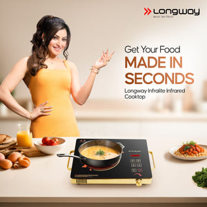 Longway Infralite Pro ICT 2200 W Infrared Cooktop with Free Stainless Steel Grill | Auto Shut Off & Overheat Protection