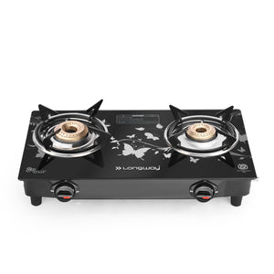 Longway Astra Glass Top, Auto Ignition Glass Gas Stove (Black, ISI Certified, 2 Years Warranty)