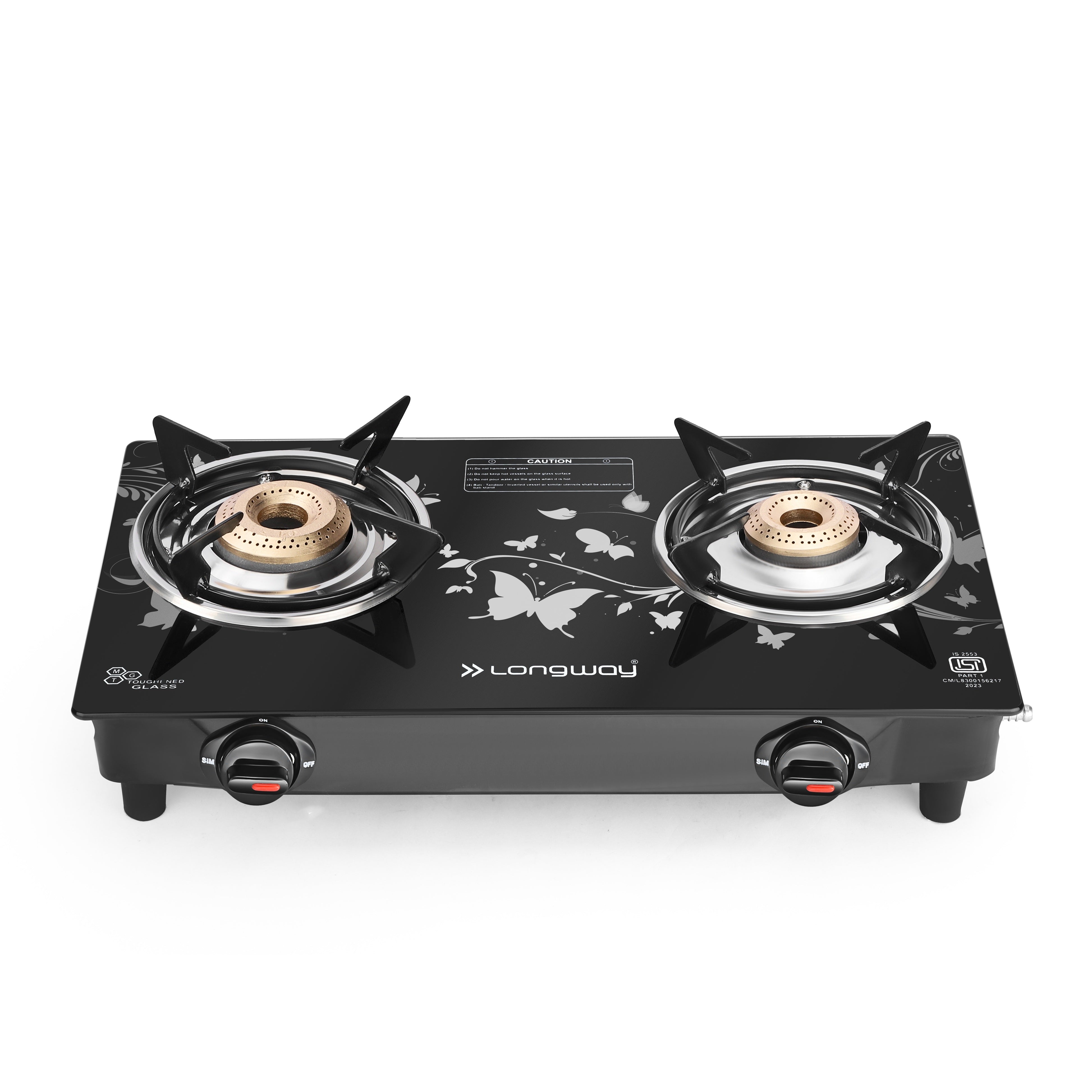Longway Astra Glass Top, Auto Ignition Glass Gas Stove (Black, ISI Certified, 2 Years Warranty)