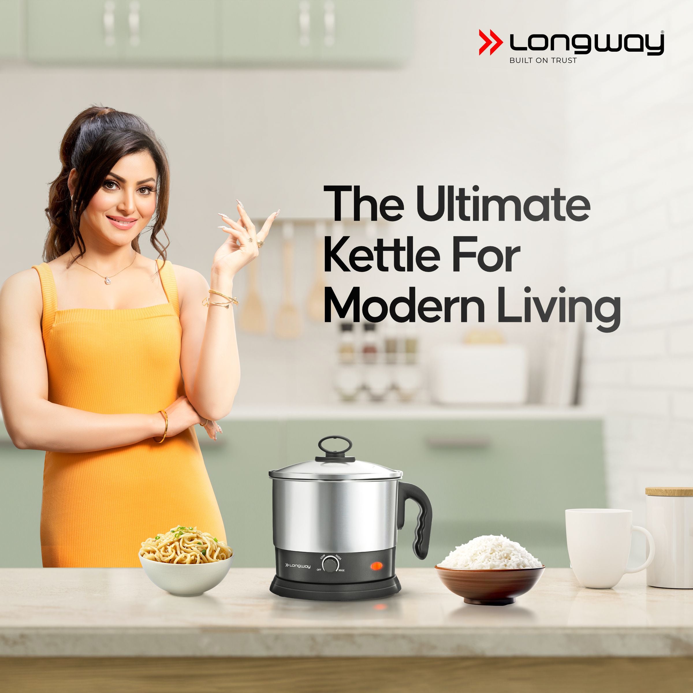 Longway Handy 1.5 Ltr Multi-Cooker Electric Kettle with Stainless Steel Body for Boiling & Cooking, 600 Watt