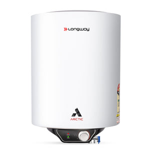 Longway Arctic 10 Ltr 5 Star Rated Storage Water Heater for Home with Advanced Multi-Layered Safety System & Anti-Rust Coating | Glassline Coated Tank | Suitable for Hard Water & High-Rise Building | 5 Years Warranty (White)