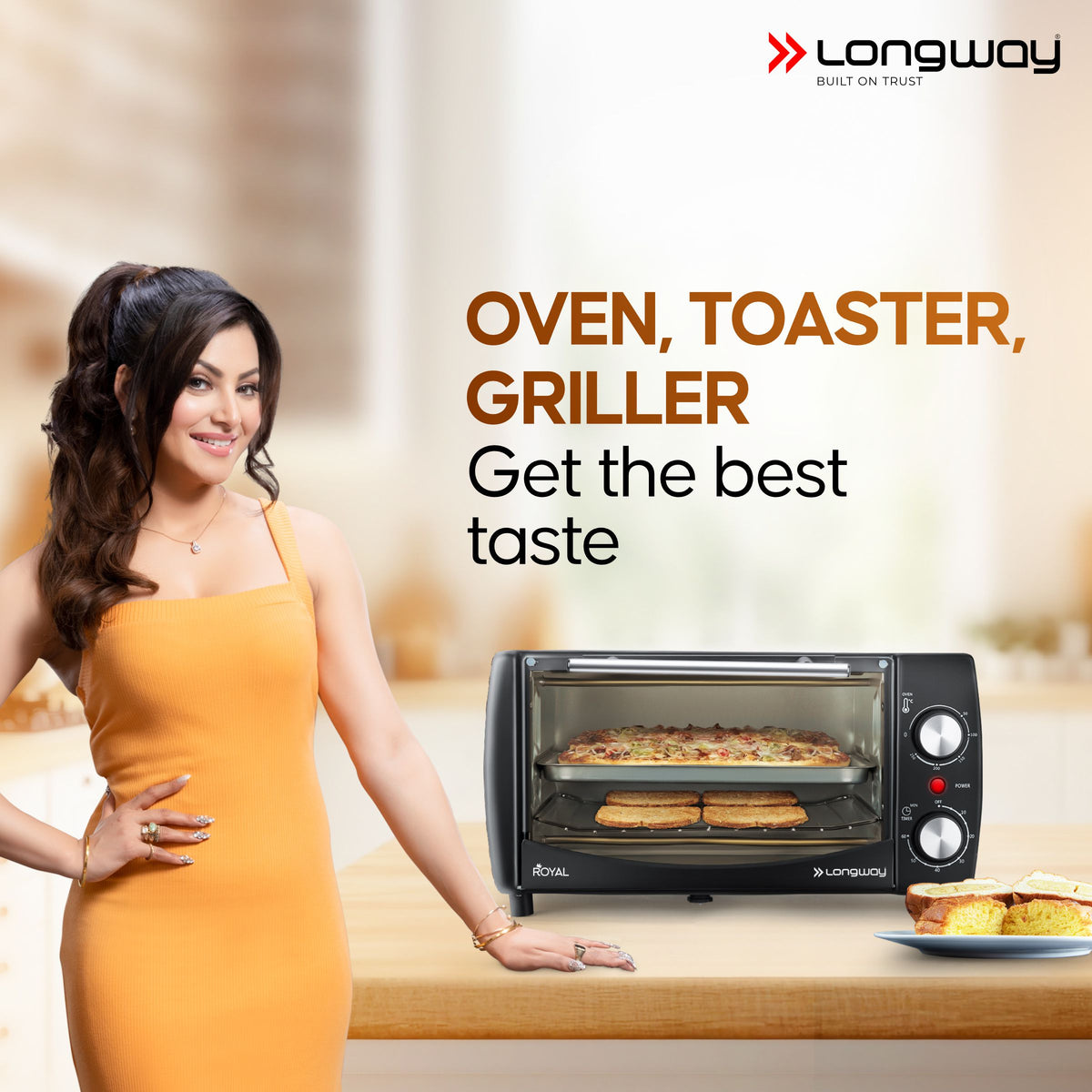 Longway Royal OTG 12 Ltr Oven Toaster Griller with Heating Modes | Temperature Timer Control for Baking Pizza, Cake, Grilling Chicken & Toasting Bread| (1000 W)