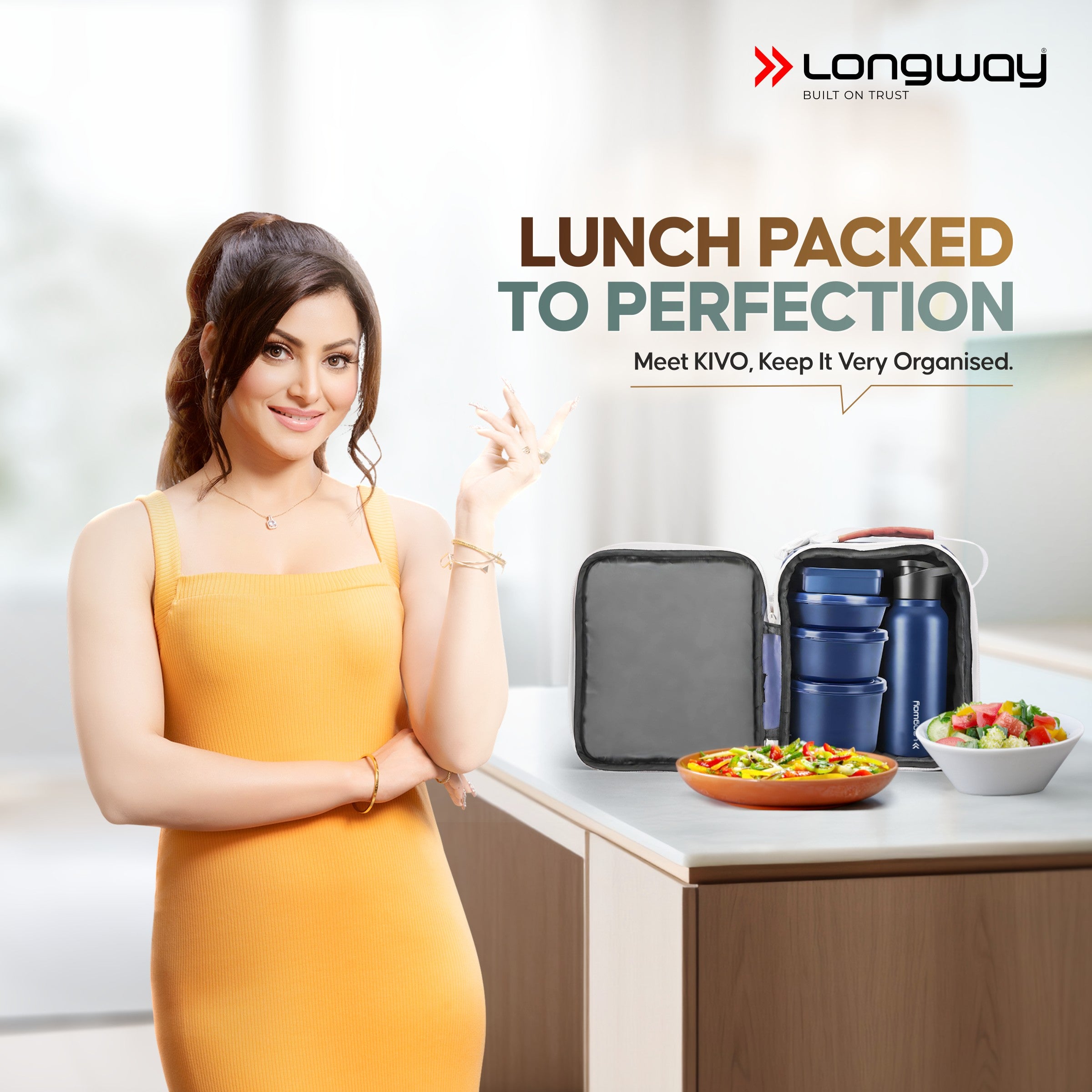 Longway Kivo Lunch Box with 3 Containers, 750ml Stainless Steel Bottle & Insulated Bag | Microwave Safe Food-Grade Containers (290ml, 400ml & 600ml) | Cutlery & Pickle Box