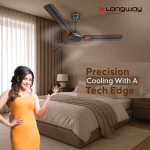 Longway Aero 1200 mm BLDC Ceiling Fan with Remote Control | BEE 5 Star Rated Energy Efficient | Ultra High Speed 3 Blade Anti-Dust Decorative Ceiling Fan