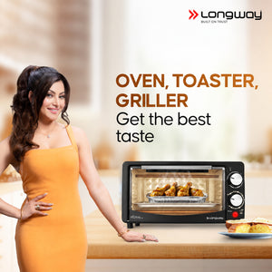 Longway Royal Plus OTG 12L Oven Toaster Griller with Multiple Heating Modes | Temperature Timer Control for Baking Pizza, Cake, Grilling Chicken & Toasting Bread | 2 Years Warranty (1000W)