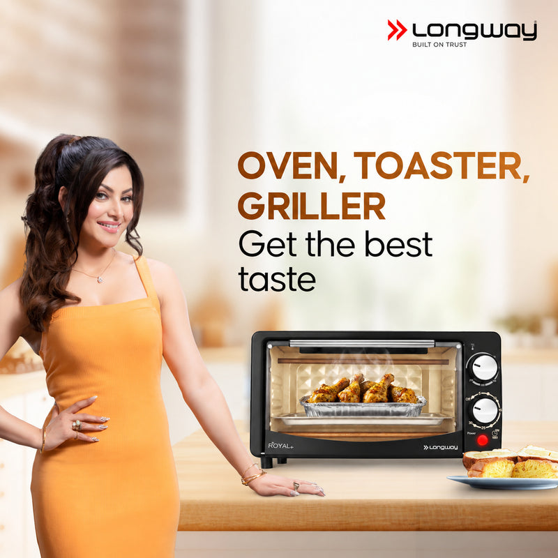 Longway Royal Plus OTG 12L Oven Toaster Griller with Multiple Heating Modes | Temperature Timer Control for Baking Pizza, Cake, Grilling Chicken & Toasting Bread | 2 Years Warranty (1000W)