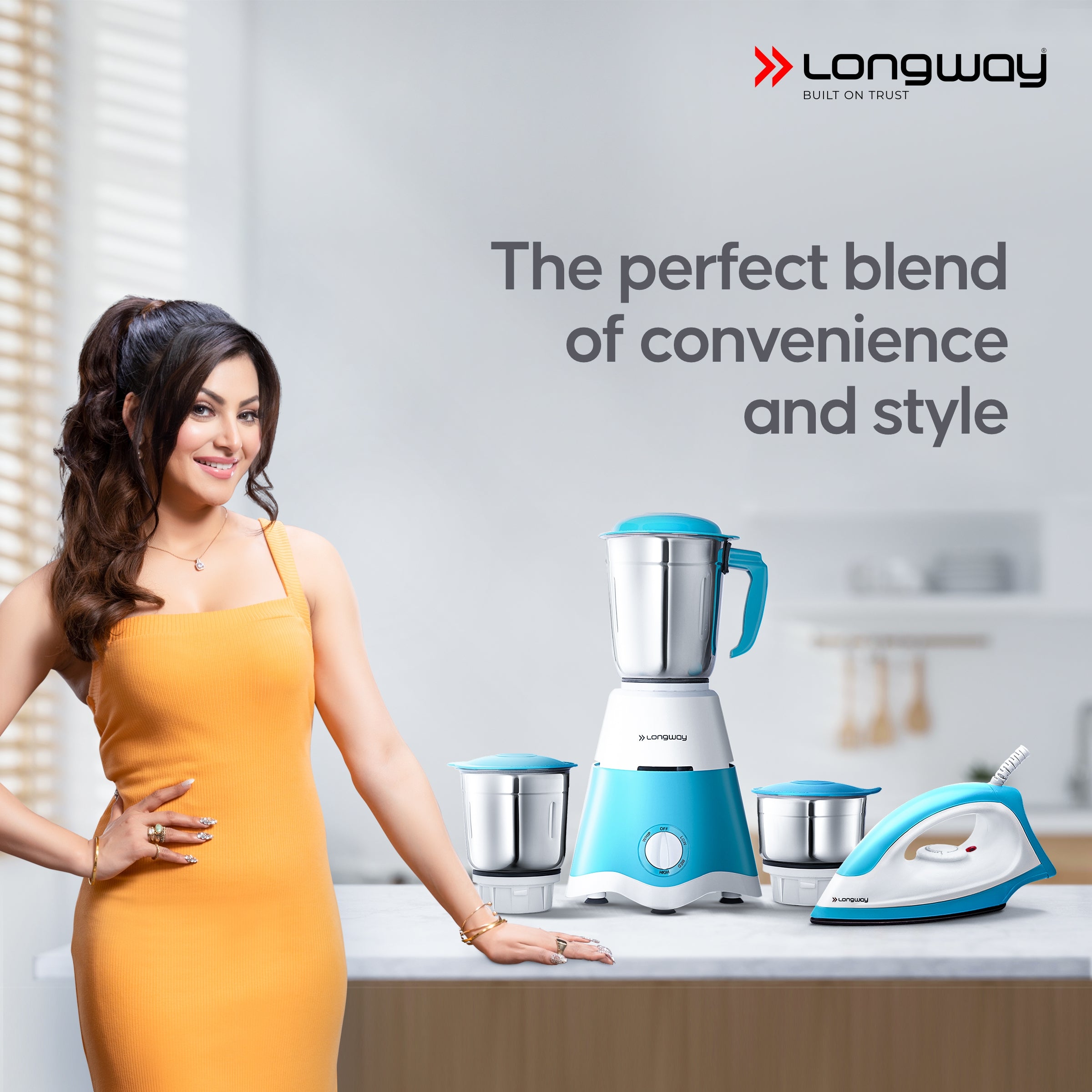 Longway Super Dlx Mixer Grinder with Kwid 1100W Dry Iron | 500 Watt Powerful Motor | 3 Jars for Grinding, Mixing, Juicing | 2 Years Warranty