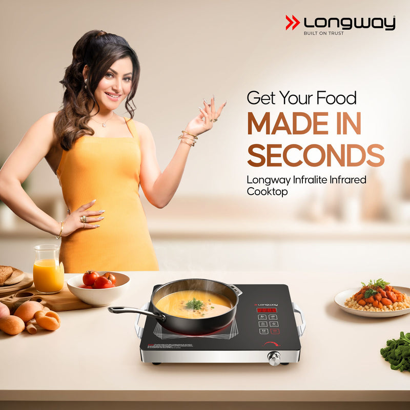 Longway Infralite Pro ICT 2200 W Infrared Cooktop with Free Stainless Steel Grill | Auto Shut Off & Overheat Protection