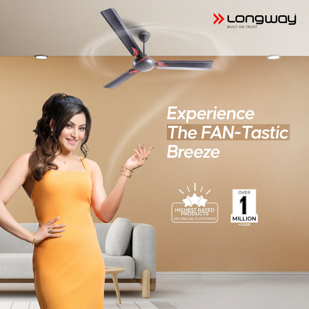 Longway Creta P1 1200 mm/48 inch Ceiling Fan (Ivory/Smoked Brown, Pack of 1)