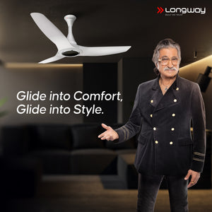 Longway Glideon 1200mm BLDC Ceiling Fan with Remote Control | Premium Look with Ultra Silent Performance | ABS Blade & Body | BEE 5 Star Rated | Anti-Dust Decorative Ceiling Fan | 5 Years Warranty