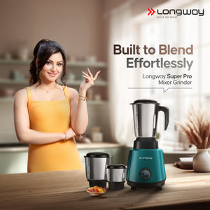 Longway Super Pro Juicer Mixer Grinder | Up to 500 - 750 Watt Max Output Powerful Motor | for Grinding, Mixing, Juicing | 2 Year Warranty