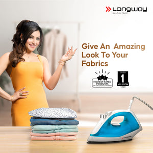 Longway Steamy Light Weight Non Stick Steam Iron, Powerful Steam Output Up to 18 G/Min (1400 Watt, Blue)