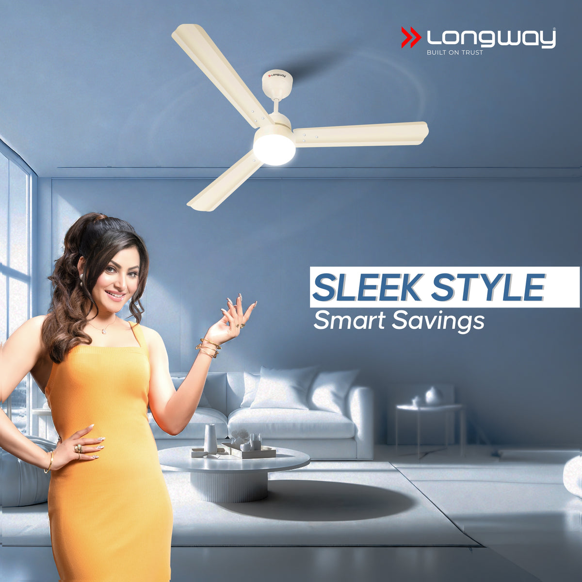 Longway Luminair 1200 mm BLDC Ceiling Fan with Remote Control & LED Light | BEE 5 Star Rated Energy Efficient | Ultra High Speed 3 Blade Anti-Dust Decorative Ceiling Fan | 5 Years Warranty (Ivory)