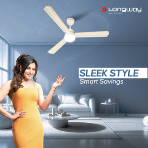 Longway Luminair 1200 mm BLDC Ceiling Fan with Remote Control & LED Light | BEE 5 Star Rated Energy Efficient | Ultra High Speed 3 Blade Anti-Dust Decorative Ceiling Fan | 5 Years Warranty (Ivory)