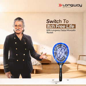 Longway Zappy Rechargeable Mosquito Racket | 3500V DC Voltage on the Net Mesh| Insect Killer Bat | 500mAH Battery | Large Net Area for Better Coverage | Long Lasting Internal Battery | 1 Year Warranty