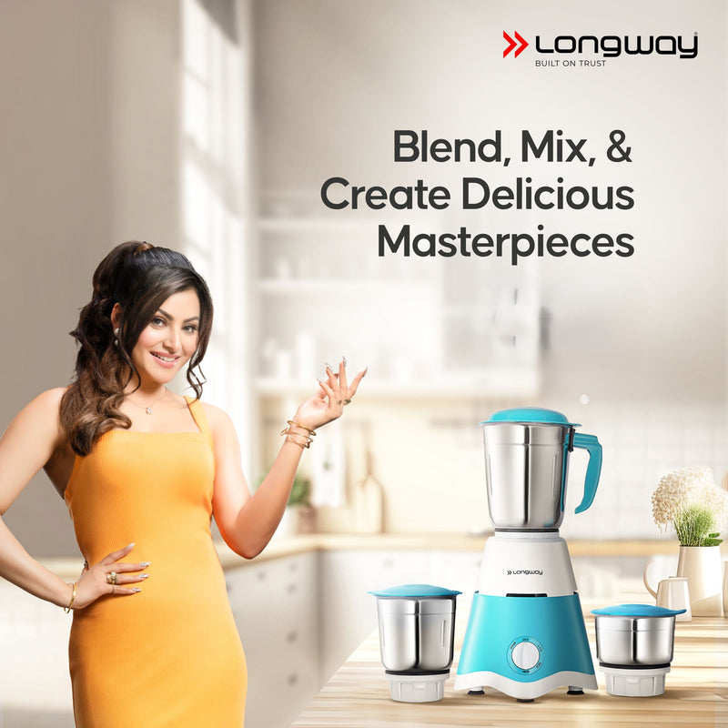 Longway Super Dlx Mixer Grinder | 500 Watt Powerful Motor | 3 Jars for Grinding, Mixing, Juicing | 2 Year Warranty (3 Jars)