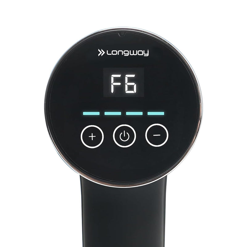 Longway Revive Portable Percussion Gun Massager with 4 Massage Heads & 6 Adjustable Speeds for Full Body Pain Relief, Lightweight & Compact Muscle Relaxer for Neck, Shoulder, Back & Legs | 1 Year Warranty