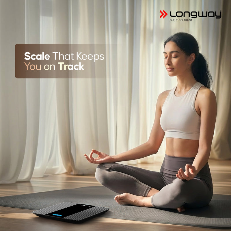 Longway Weight Machine for Home | Digital Bathroom Scale for Human Body Weight Measurement | Extra Thick Tempered Glass with LCD Display (36 Months Warranty | Max Weight 180Kgs | Strive)