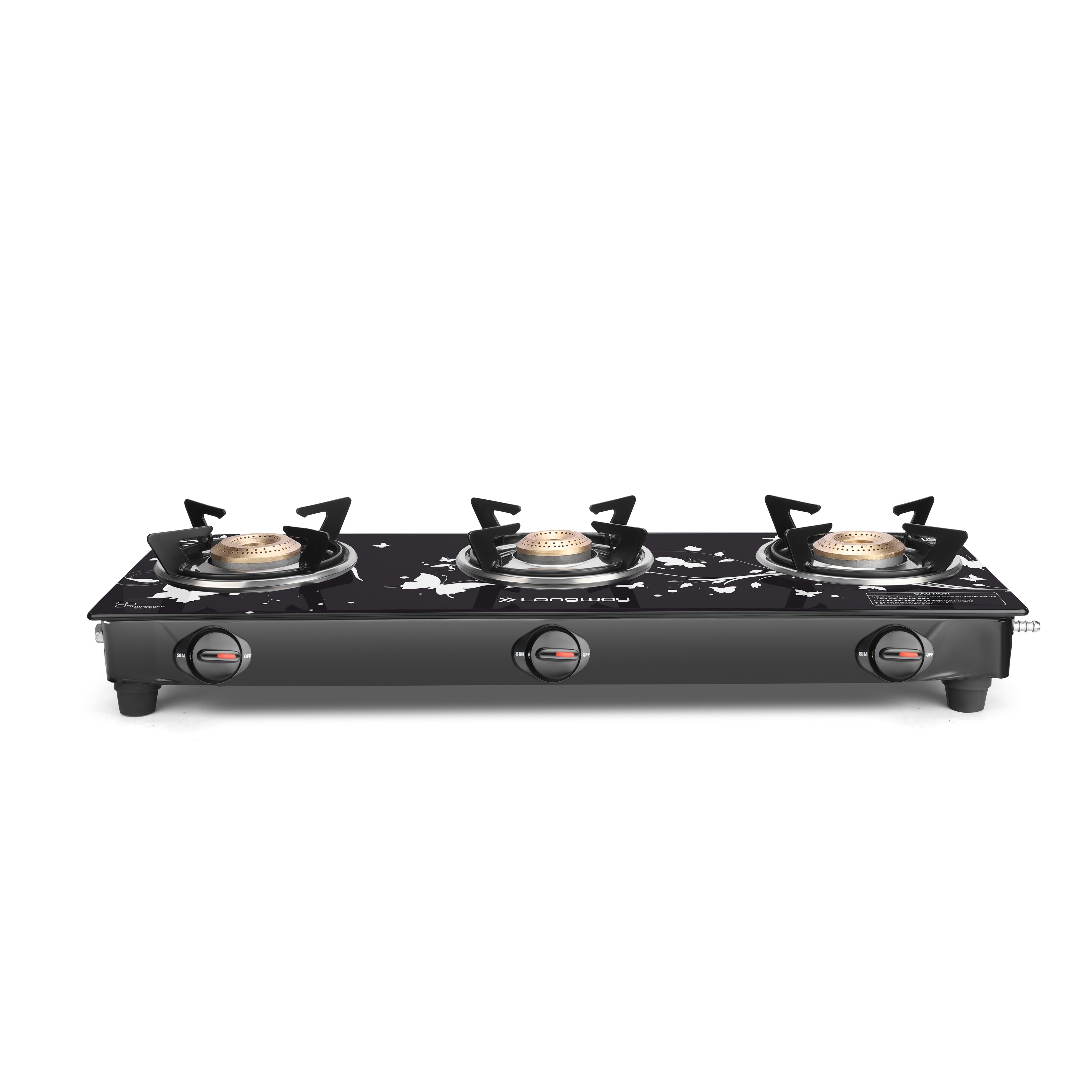 Longway Astra Glass Top, Manual Ignition Glass Gas Stove (Black, ISI Certified, 2 Years Warranty)