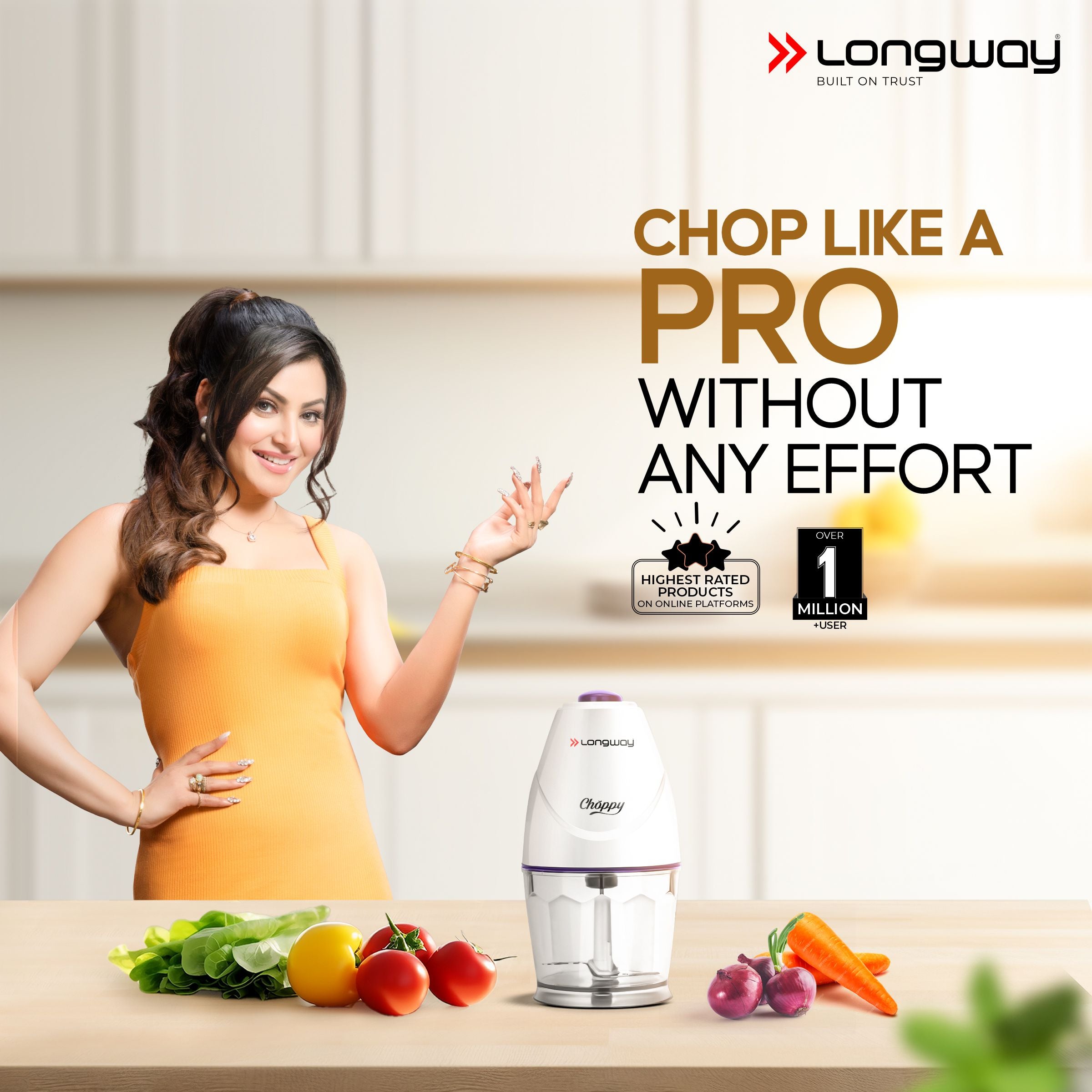 Longway Choppy 400 Watts Electric Vegetable Chopper with Stainless Steel Blades | Chopper, Cutter, Mince, Dice, Whisk Blend | 1 Year Warranty (800 ml, Purple)