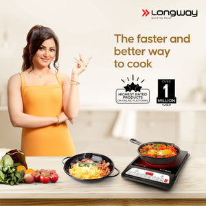 Longway Elite Plus IC 2000 Watt Induction Cooktop with Auto Shut-Off & Over-Heat Protection With 8 Cooking Mode & BIS Approved | 1-Year Warranty | (Black, Push Button)