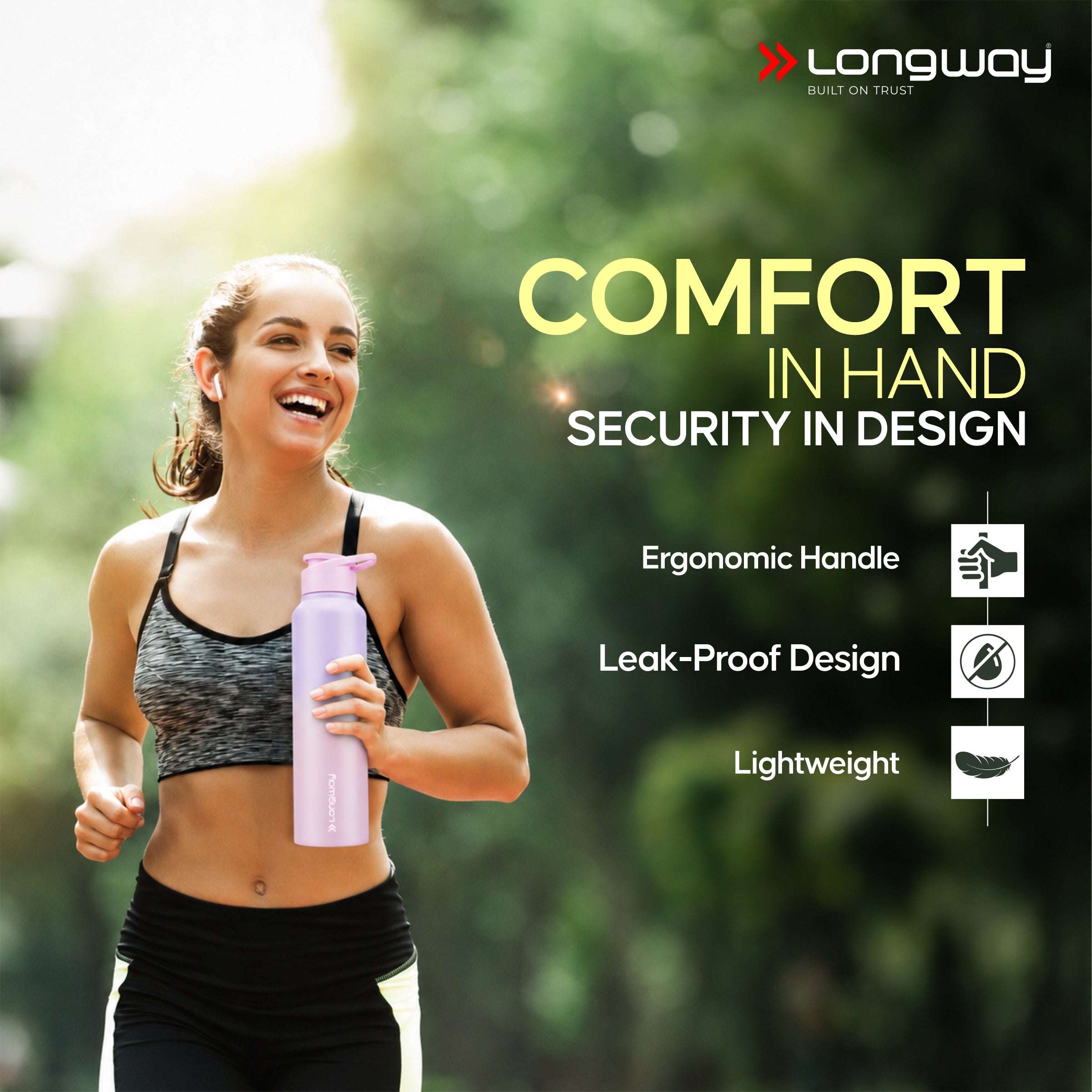 Longway Rush 1 Ltr Stainless Steel Water Bottle | Leak-Proof & Rust-Free Design | Perfect for School, Office, Home, Gym, Travel & Ideal for Men, Women & Kids (1000 ml)