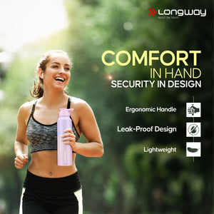 Longway Rush 1 Ltr Stainless Steel Water Bottle | Leak-Proof & Rust-Free Design | Perfect for School, Office, Home, Gym, Travel & Ideal for Men, Women & Kids (1000 ml)