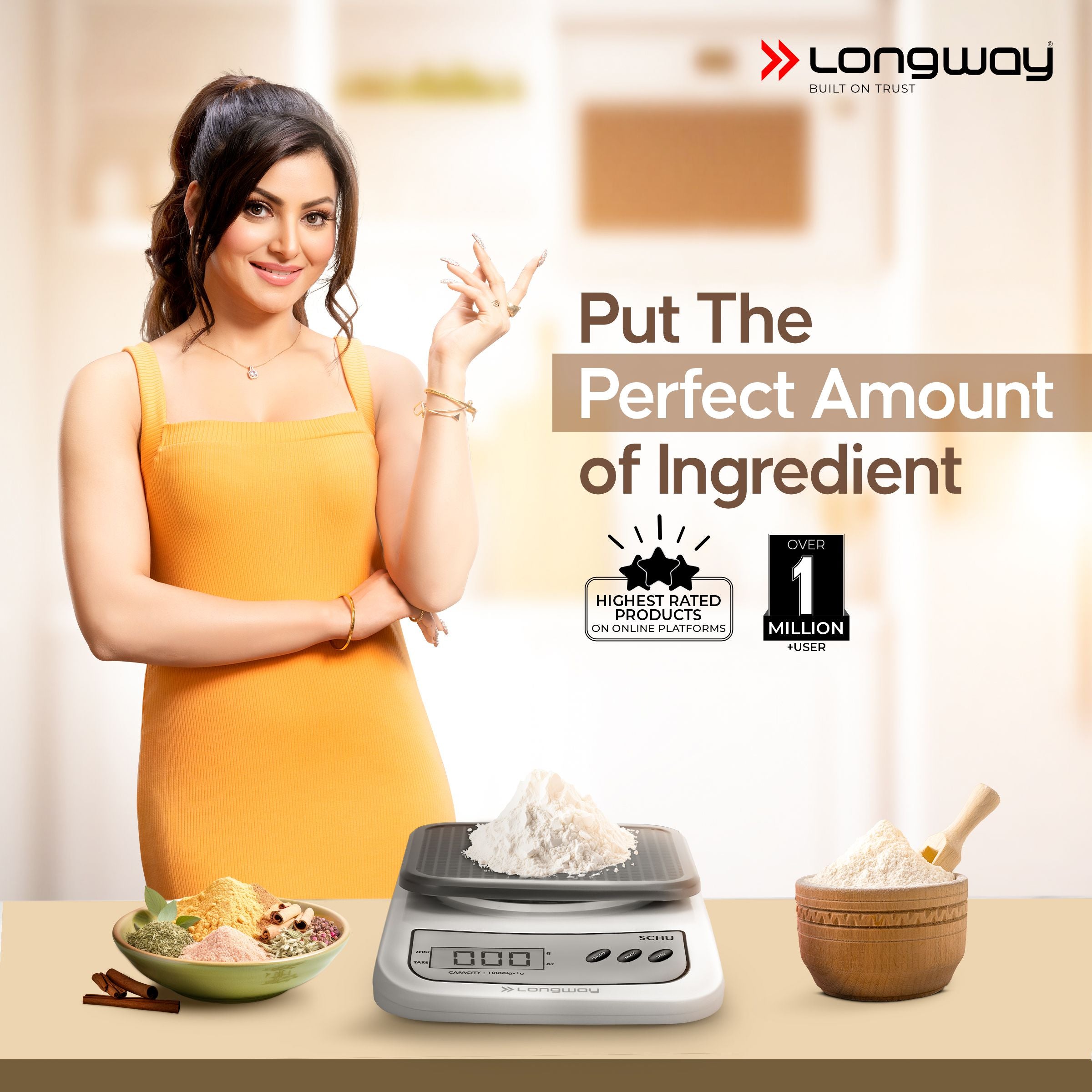 Longway LWKWS01 Multipurpose Portable Digital Kitchen Weighing Scale |Weight Machine With Back Light LCD Display |2 Year Warranty (10 kg, Gray)