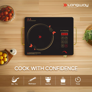 Longway Infralite Pro ICT 2200 W Infrared Cooktop with Free Stainless Steel Grill | Auto Shut Off & Overheat Protection