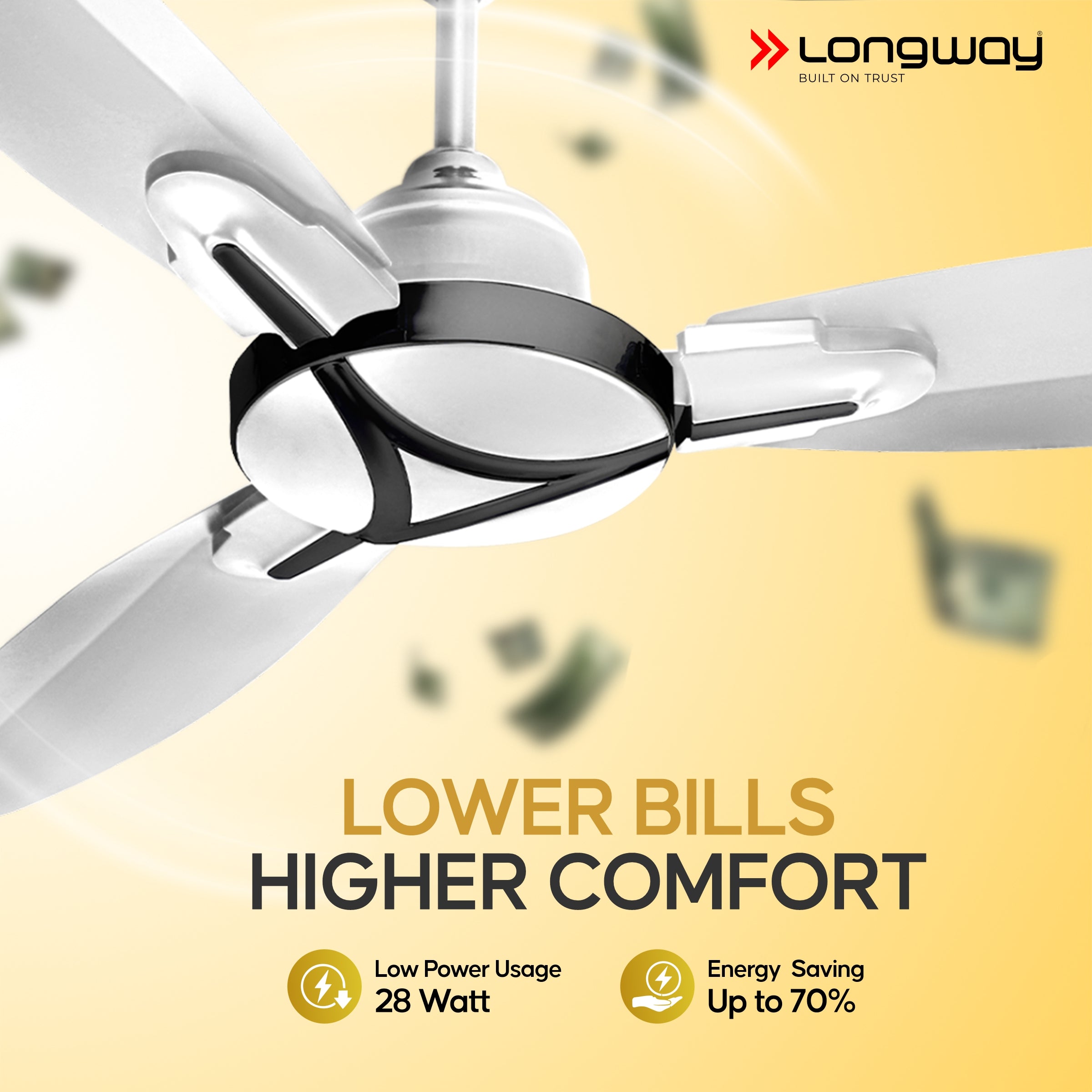 Longway Zephyr 1200 mm BLDC Ceiling Fan with Remote Control | BEE 5 Star Rated Energy Efficient | Ultra High Speed 3 Blade Anti-Dust Decorative Ceiling Fan | 3 Years Warranty