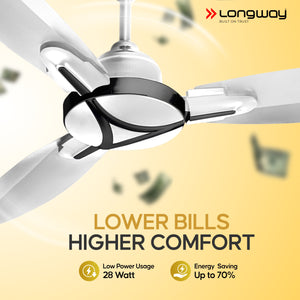 Longway Zephyr 1200 mm BLDC Ceiling Fan with Remote Control | BEE 5 Star Rated Energy Efficient | Ultra High Speed 3 Blade Anti-Dust Decorative Ceiling Fan | 3 Years Warranty