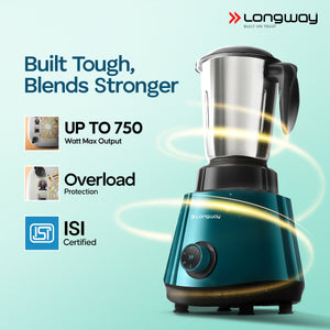 Longway Super Pro Juicer Mixer Grinder | Up to 500 - 750 Watt Max Output Powerful Motor | for Grinding, Mixing, Juicing | 2 Year Warranty
