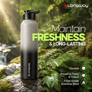 Longway Rush 1 Ltr Stainless Steel Water Bottle | Leak-Proof & Rust-Free Design | Perfect for School, Office, Home, Gym, Travel & Ideal for Men, Women & Kids (1000 ml)