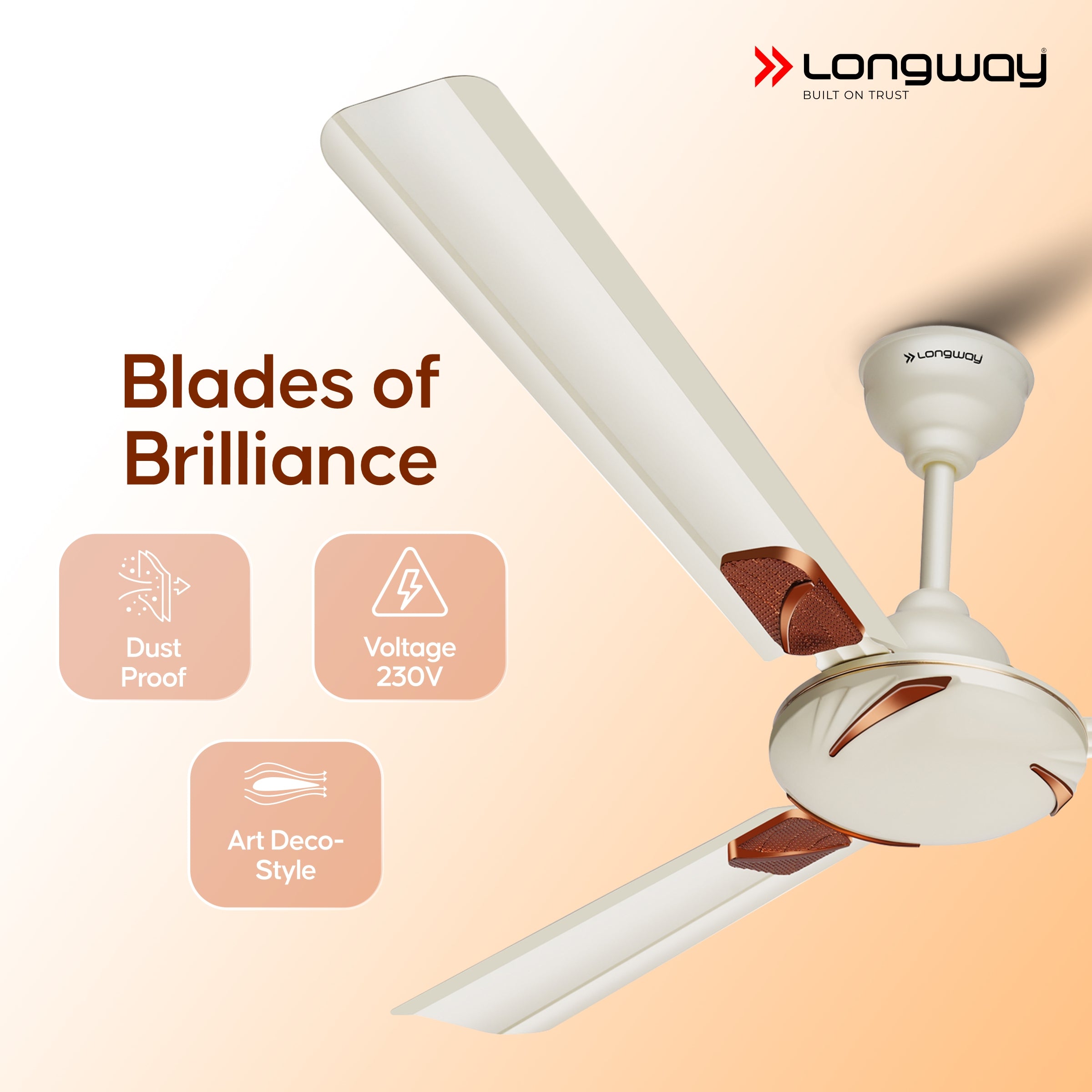 Longway Creta P1 1200 mm/48 inch Ultra High Speed 3 Blade Anti-Dust Decorative Star Rated Ceiling Fan