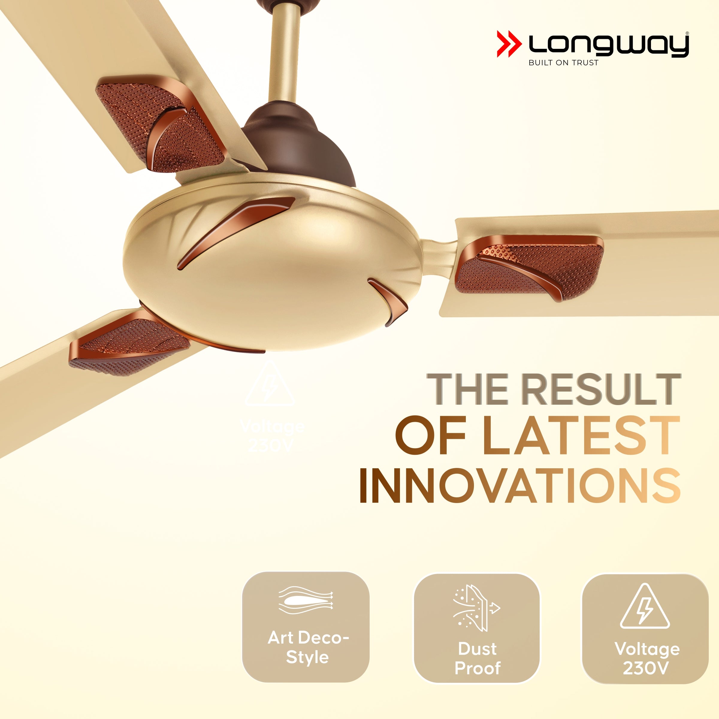 Longway Creta P1 1200 mm/48 inch Remote Controlled 3 Blade Anti-Dust Decorative Star Rated Ceiling Fan
