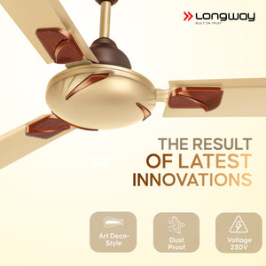 Longway Creta P1 1200 mm/48 inch Remote Controlled 3 Blade Anti-Dust Decorative Star Rated Ceiling Fan