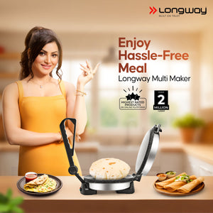 Longway Automatic Electric Roti Maker | Non-Stick Stainless Steel Press for Roti, Chapati & Parathas Multipurpose | 1 Year Warranty (1000 W, Silver)