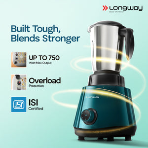 Longway Super Pro Juicer Mixer Grinder | Up to 500 - 750 Watt Max Output Powerful Motor | for Grinding, Mixing, Juicing | 2 Year Warranty