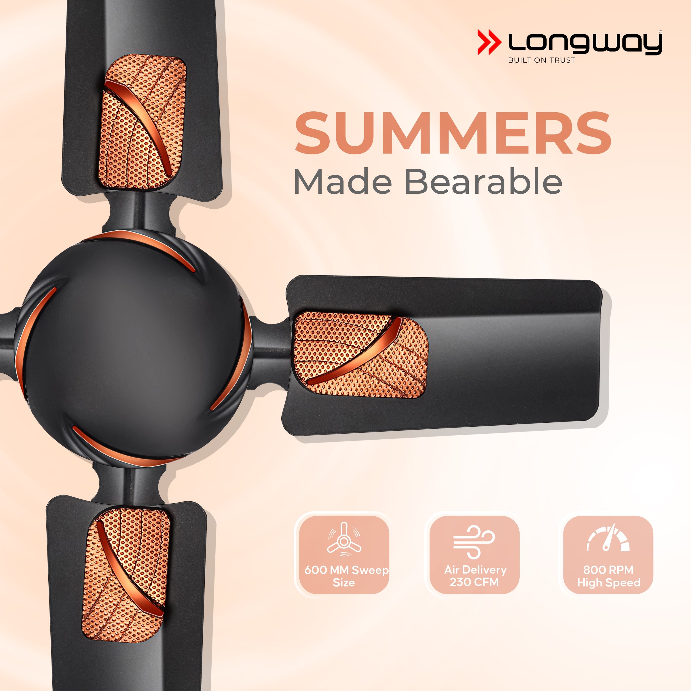 Longway Creta P1 600 mm/24 inch Ultra High Speed 4 Blade Anti-Dust Decorative Star Rated Ceiling Fan