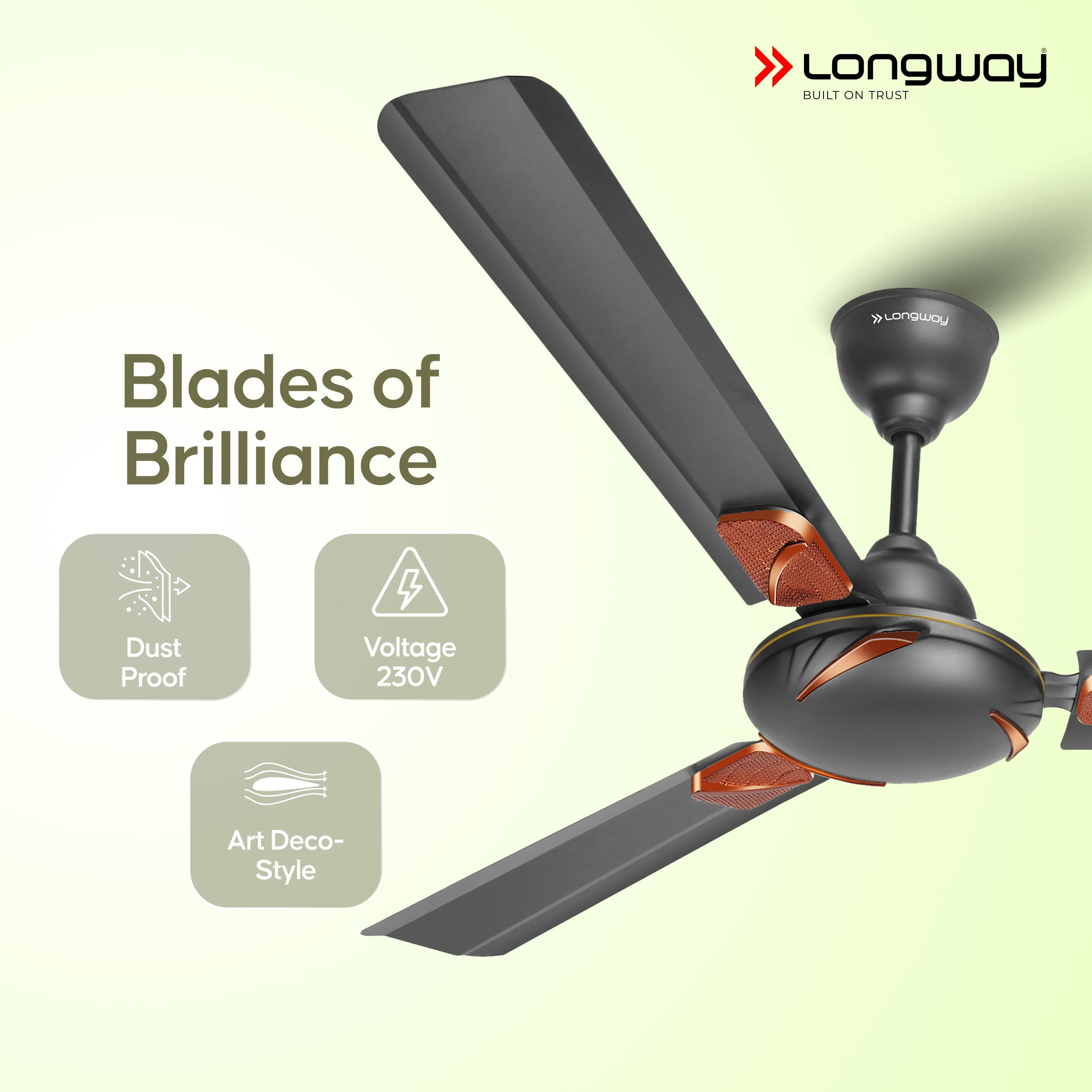 Longway Creta P1 1200 mm/48 inch Ultra High Speed 3 Blade Anti-Dust Decorative Star Rated Ceiling Fan
