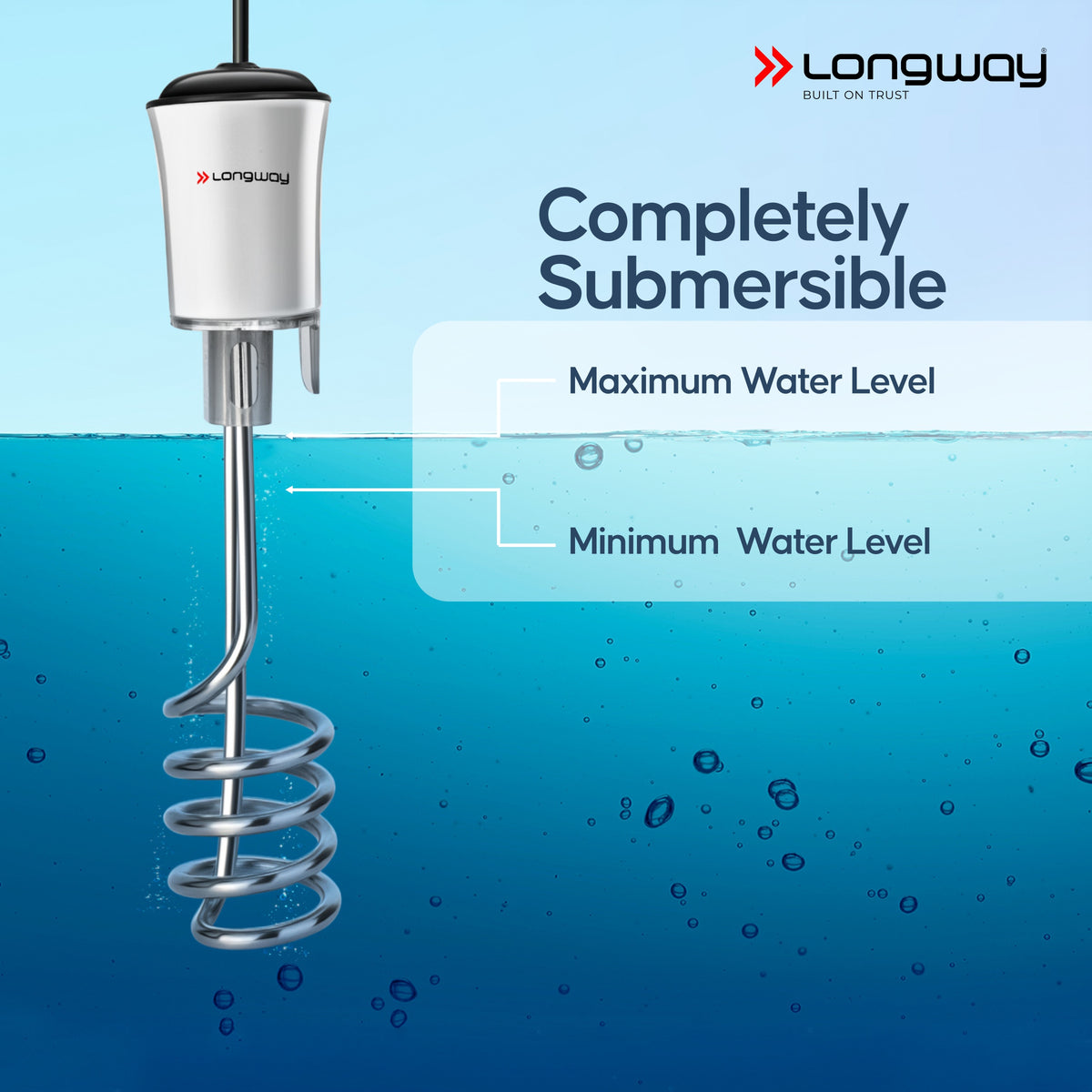 Longway LWIR01 1500/2000 Watt Immersion Rod, Water Heater with Waterproof & Shockproof Protection ISI Certified | 2 Years Warranty