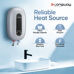 Longway Hotspring 3 ltr Automatic Instant Water Heater with Multiple Safety System & Rust-Proof ABS Body, 3 Ltr