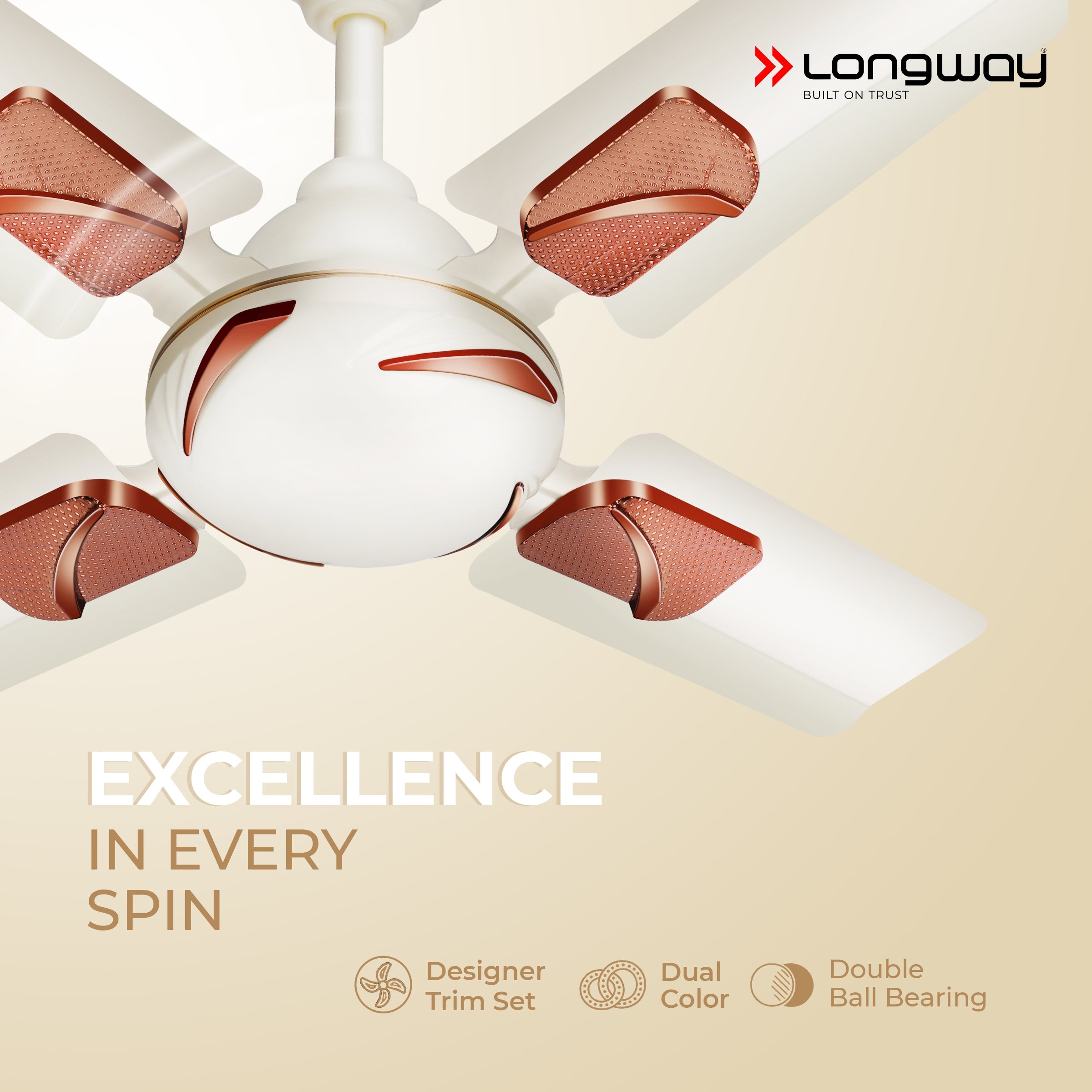 Longway Creta P1 600 mm/24 inch Ultra High Speed 4 Blade Anti-Dust Decorative Star Rated Ceiling Fan