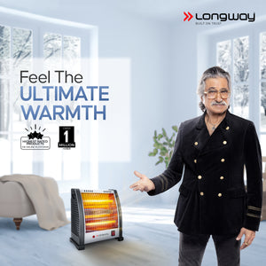 Longway Blaze 2 Rod 800 Watt Halogen Room Heater With ISI Approved (White & Gray)