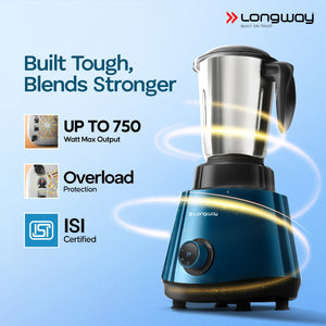 Longway Super Pro Juicer Mixer Grinder | Up to 500 - 750 Watt Max Output Powerful Motor | for Grinding, Mixing, Juicing | 2 Year Warranty