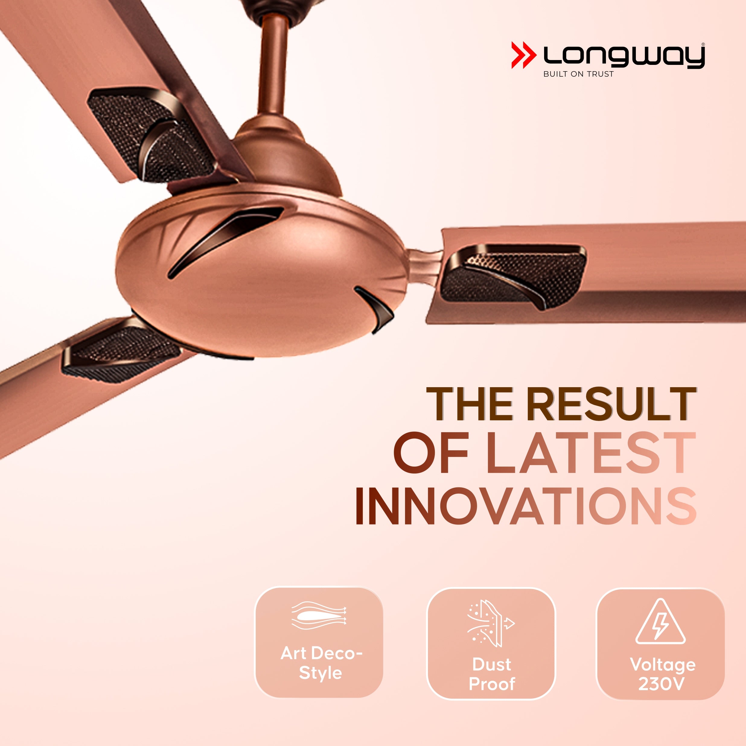Longway Creta P1 1200 mm/48 inch Remote Controlled 3 Blade Anti-Dust Decorative Star Rated Ceiling Fan