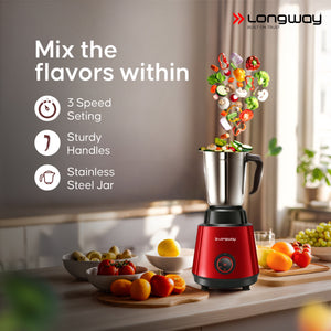 Longway Super Pro Juicer Mixer Grinder | Up to 500 - 750 Watt Max Output Powerful Motor | for Grinding, Mixing, Juicing | 2 Year Warranty