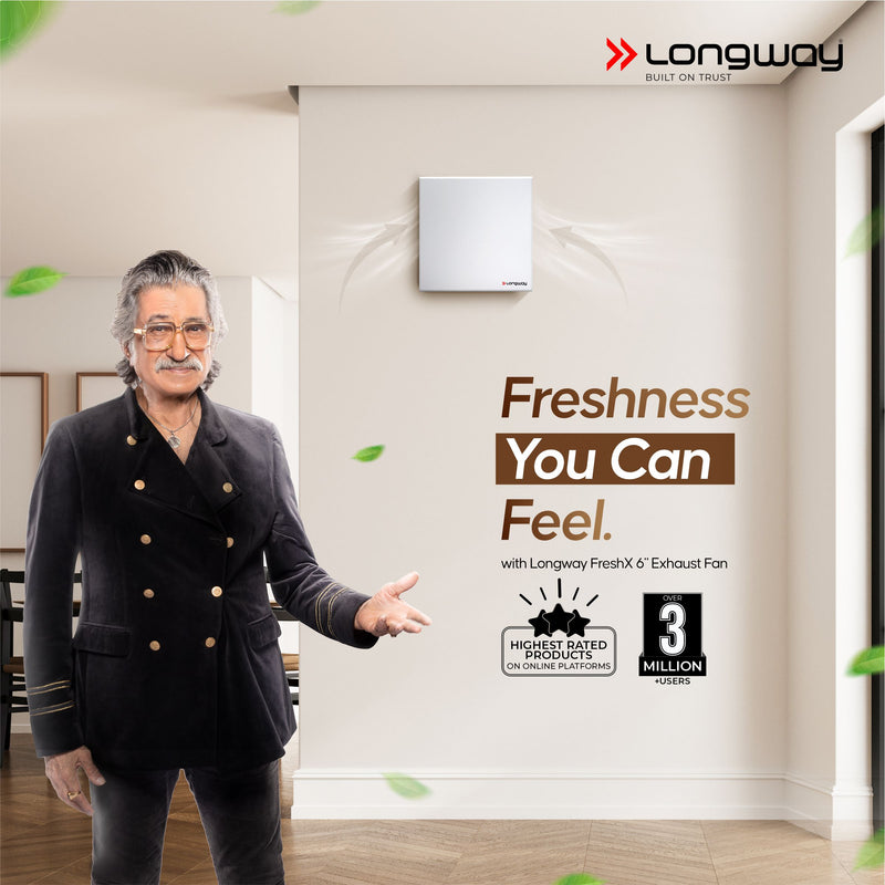 Longway  FreshX 6 Inch 150 mm Energy Efficient Exhaust Fan | High Speed Powerful Motor | Noiseless Operation & Easy to Clean | Rust Proof |Suitable for Bathroom, Kitchen, Office | 2 Years Warranty (White)